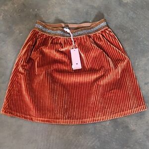 Gorgeous OVERKIDS Rust Orange Velvet Ribbed Stretch Skirt Metallic Waist XL